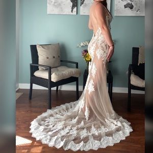 NWT lace sheer beaded pageant evening gown or beach wedding dress Rene the Label